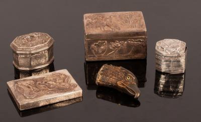 A brass novelty snuff box in the