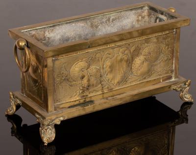 A brass rectangular jardinière, the
