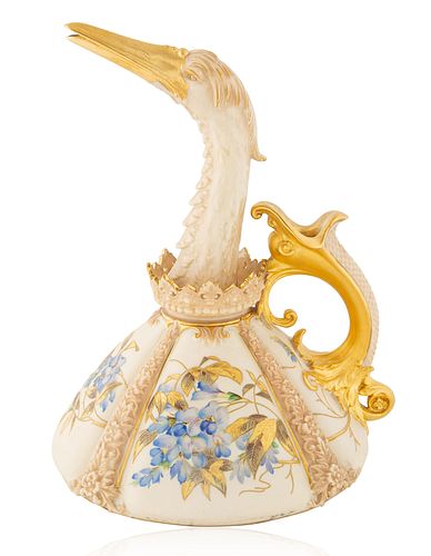 A BRITISH PORCELAIN GILT DUCK EWER,