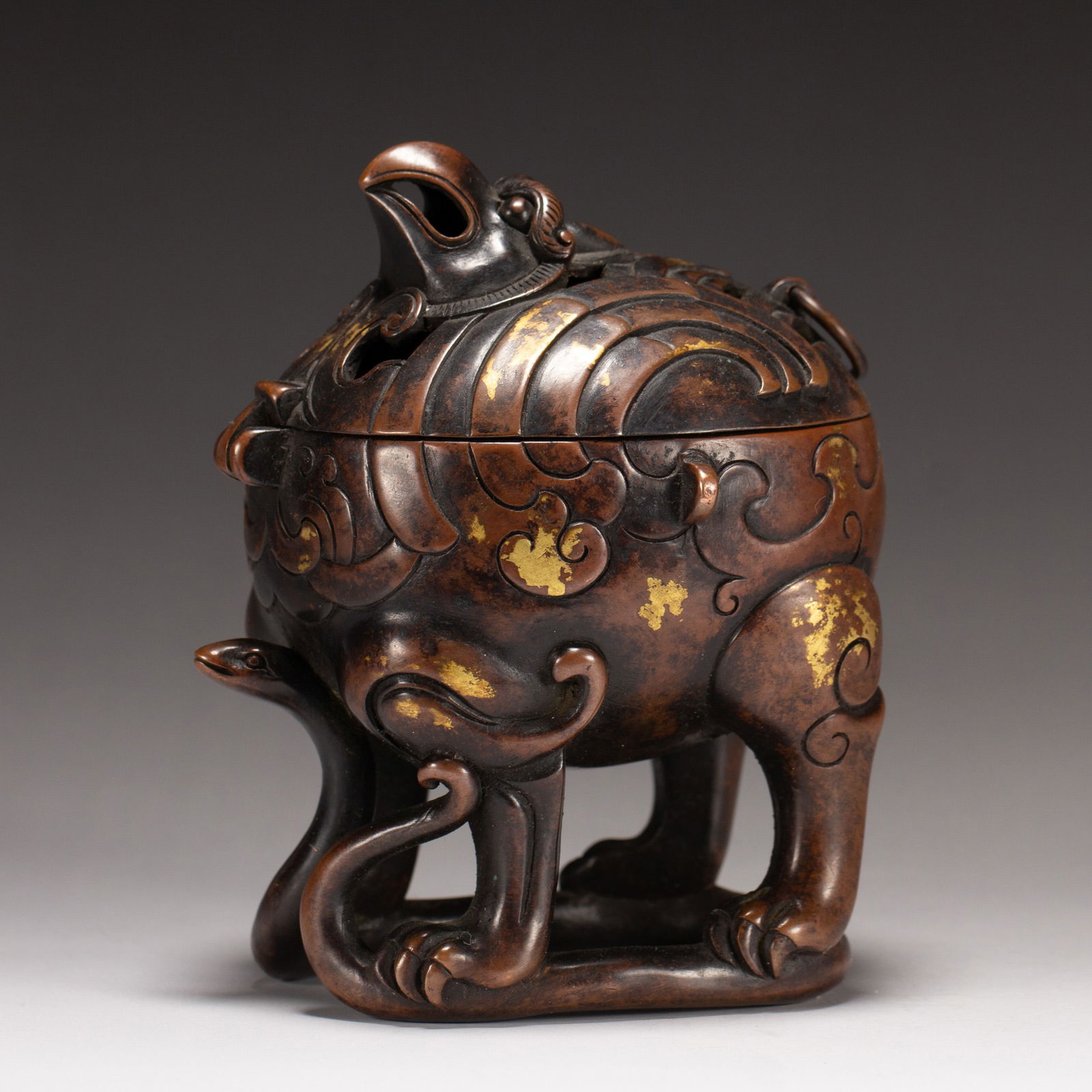A BRONZE BEAST FORM INCENSE