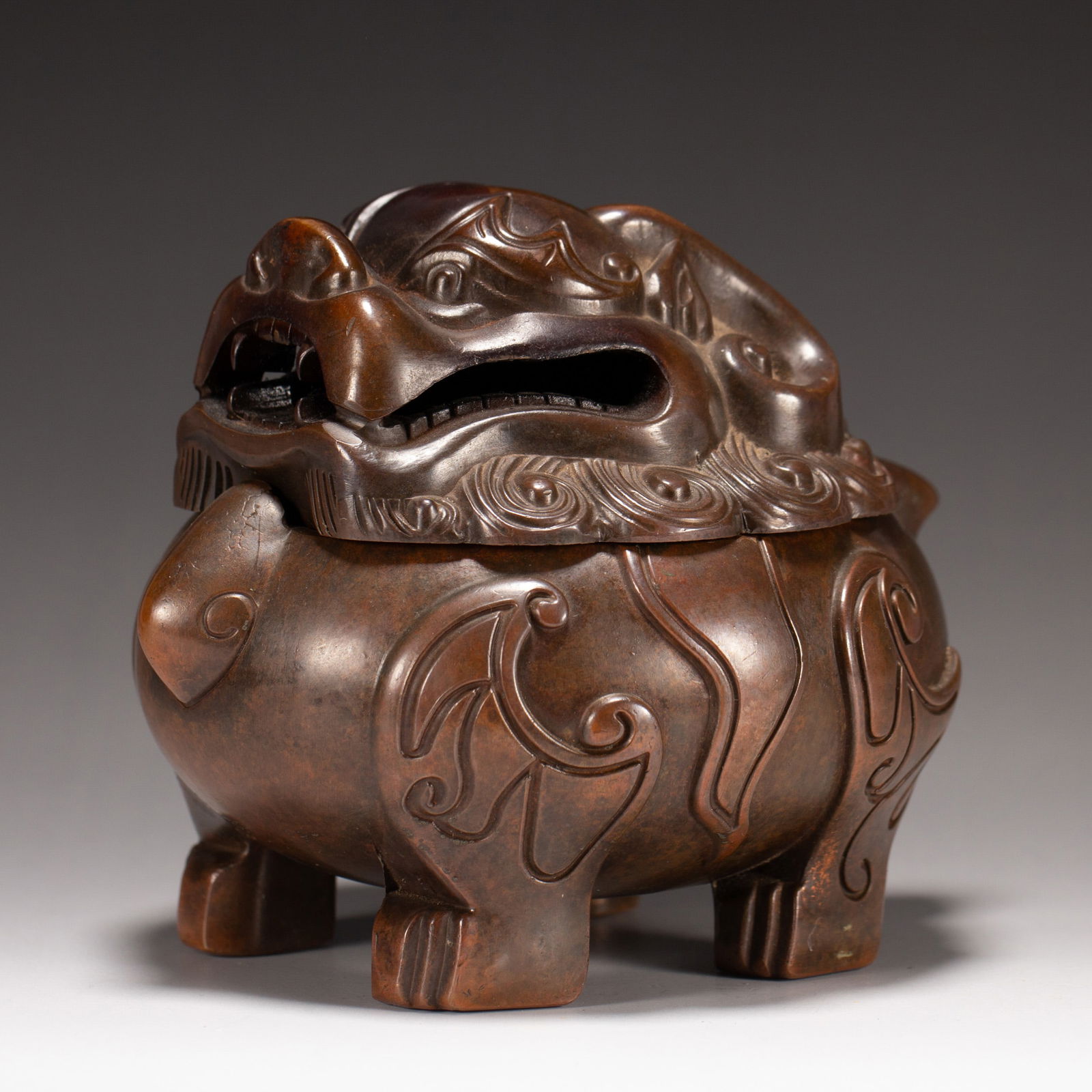 A BRONZE BEAST INCENSER CAGEA