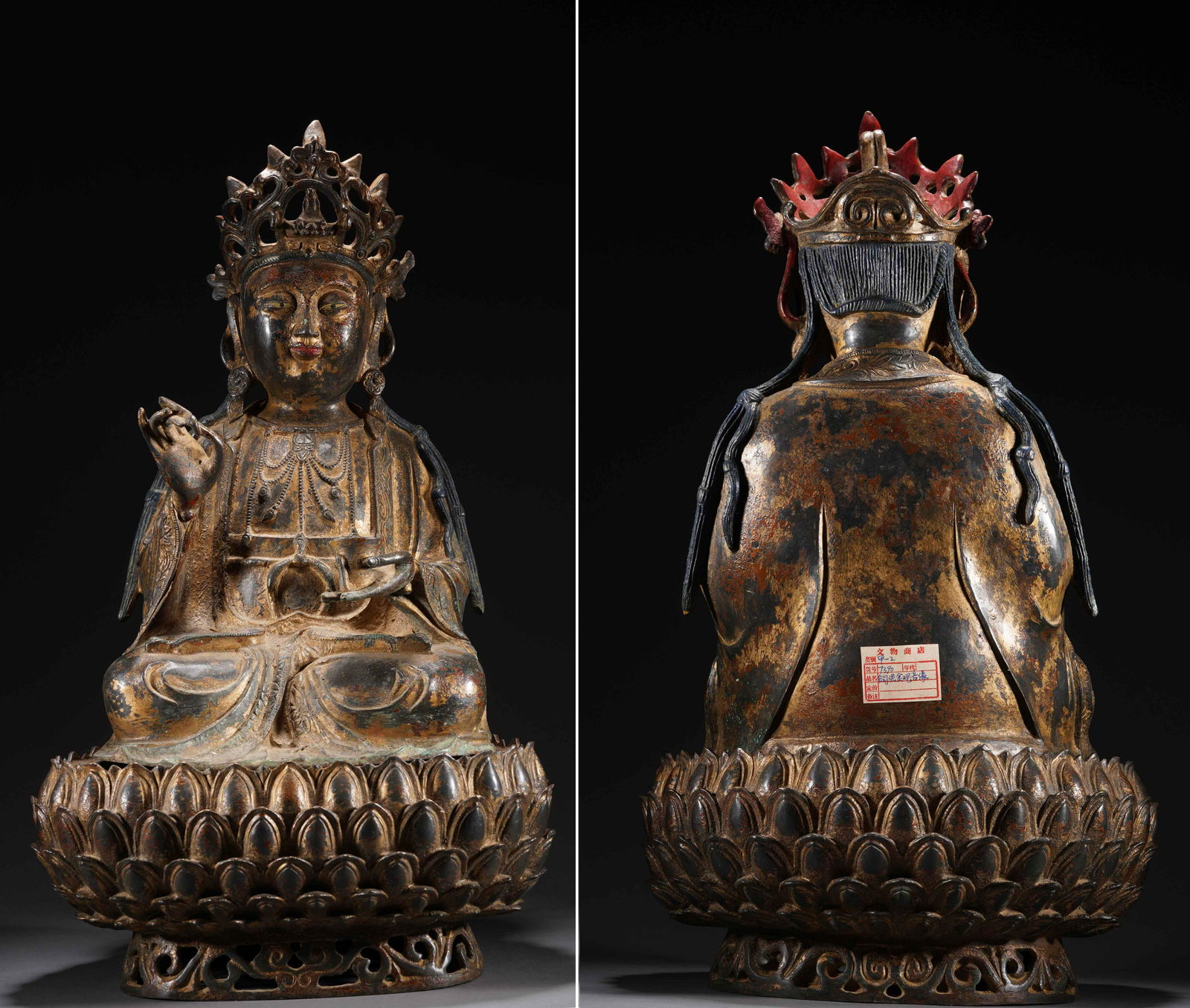 A BRONZE CLAY GOLD GUANYIN BUDDHA