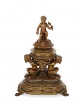 A BRONZE FIGURAL INKWELLA bron