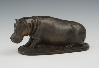A Bronze Hippopotamus Signed