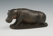 A Bronze Hippopotamus Signed "