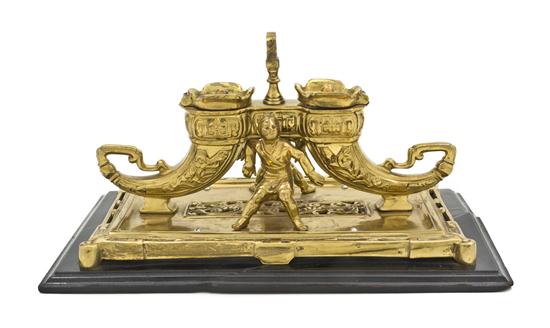 A Bronze Inkstand having two horn