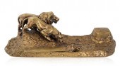 A BRONZE INKWELL AND LETTER OP
