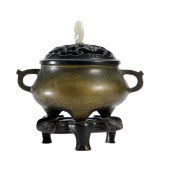 A BRONZE LIDDED CENSER<br>A BR