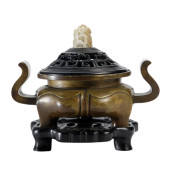 A BRONZE LIDDED CENSER<br>A BR