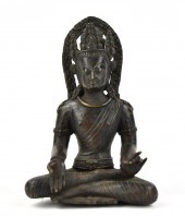 A BRONZE NEPAL BUDDHA, 19TH C.