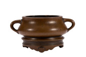 A BRONZE ROUND CENSER WITH STA