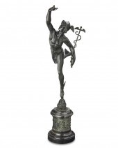 A BRONZE SCULPTURE OF MERCURY,