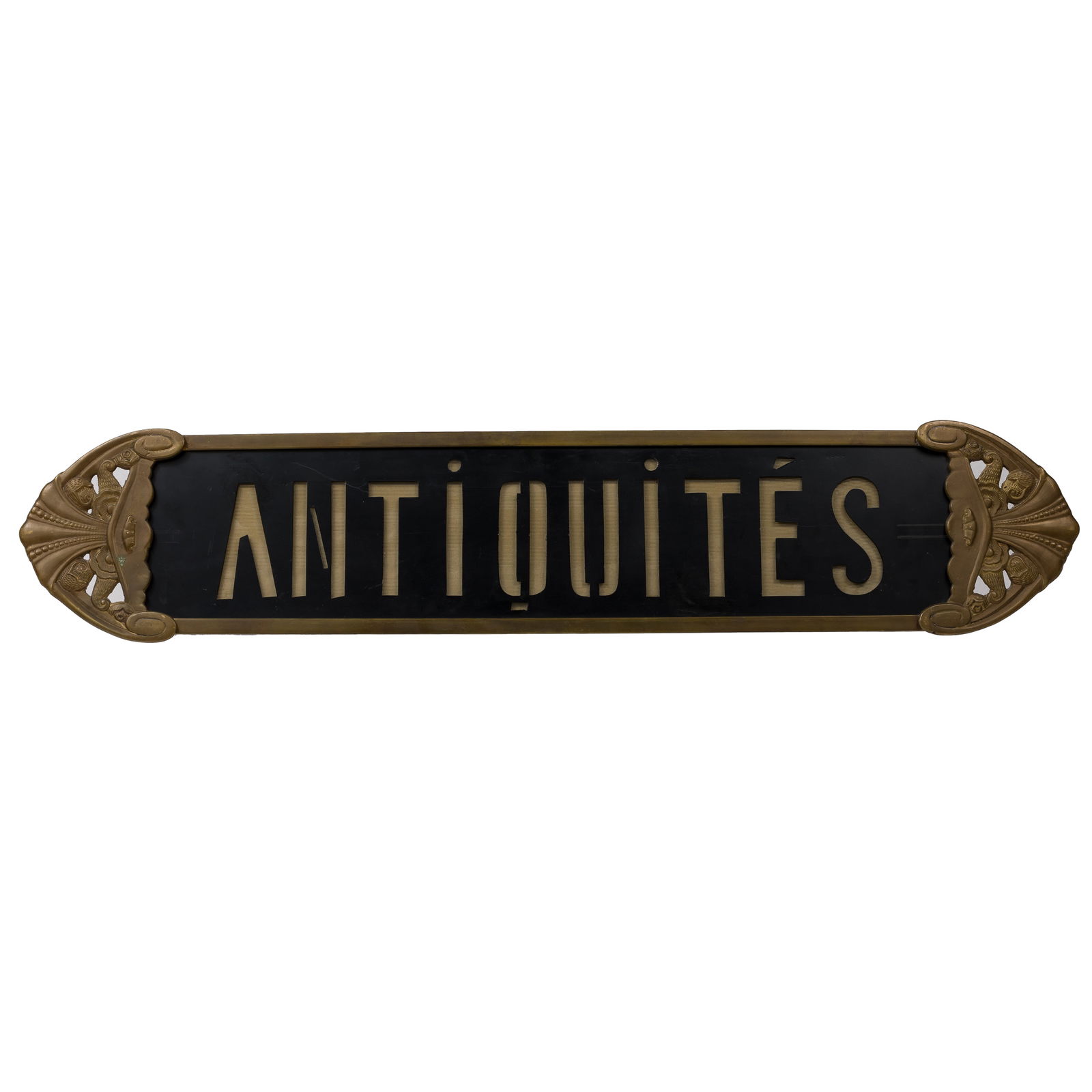 A BRONZE SIGN "ANTIQUITES" BY