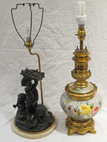 A bronze table lamp in the shape of
