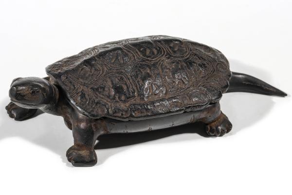 A BRONZE TURTLE MATCH SAFE