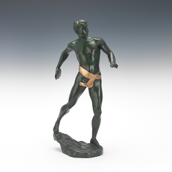 A BRONZE VERDIGRIS SCULPTURE OF A
