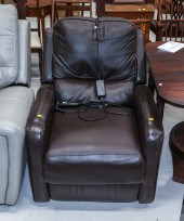 A BROWN LEATHERETTE MASSAGE CH