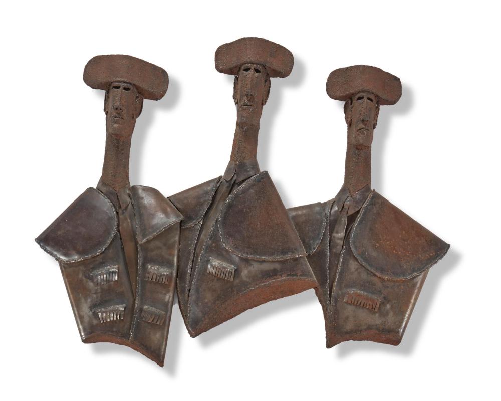 A BRUTALIST-STYLE IRON FIGURAL WALL