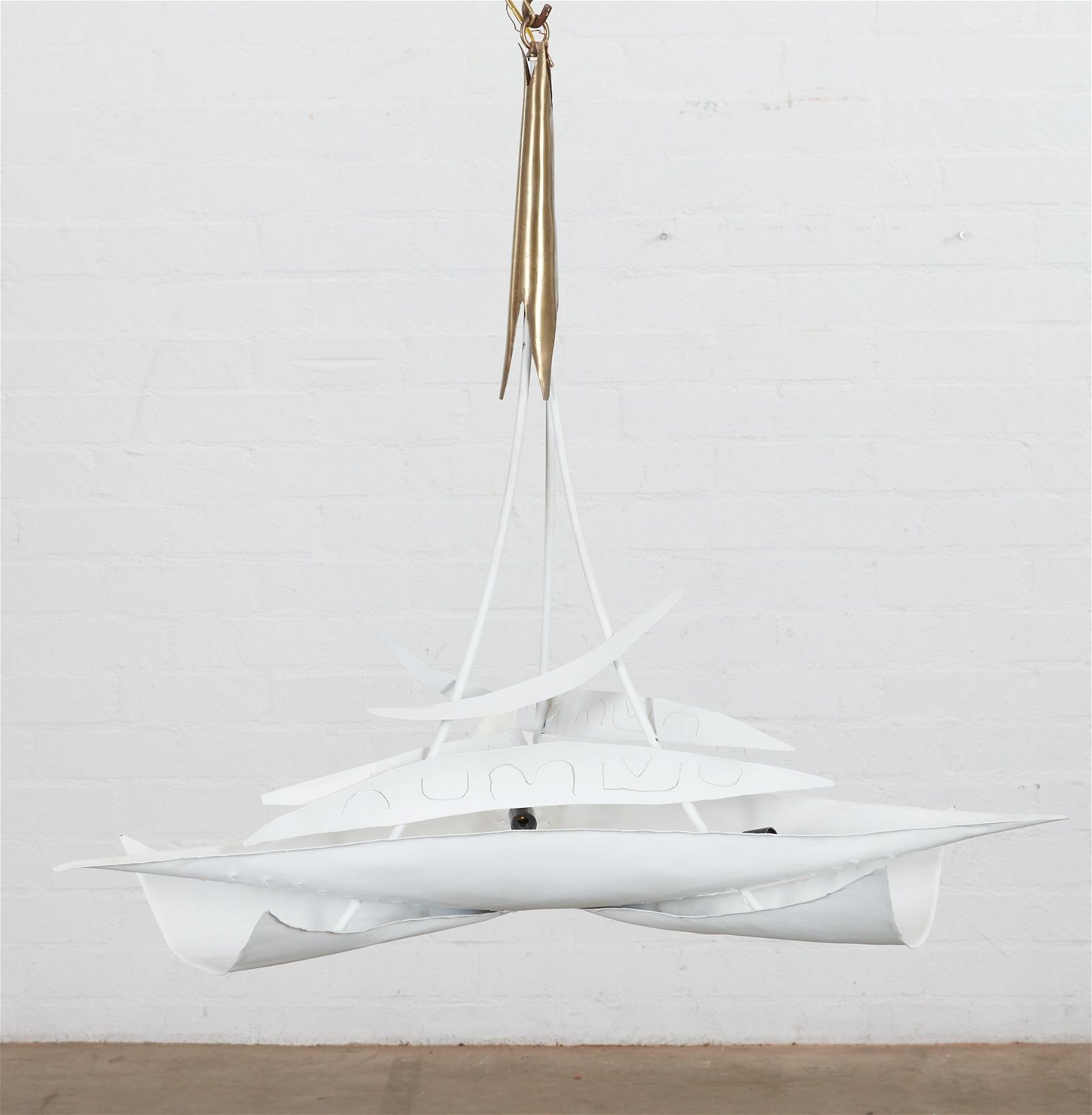 A BRUTALIST STYLE METAL SIX LIGHT