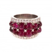 A BULGARI CABOCHON RUBY & DIAM