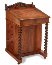 A BURL WALNUT PILLARED DAVENPO