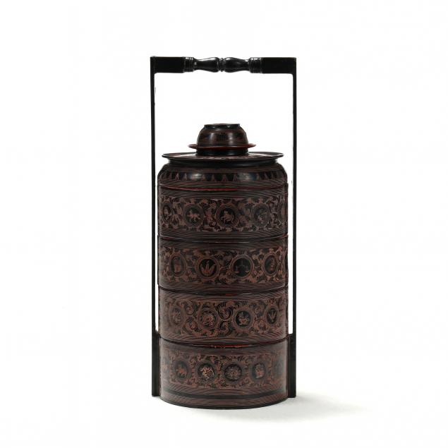 A BURMESE LACQUER STACKED FOOD