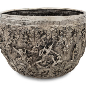 A Burmese Silver Repoussé Thabeik