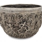 A Burmese Silver Repoussé Thab