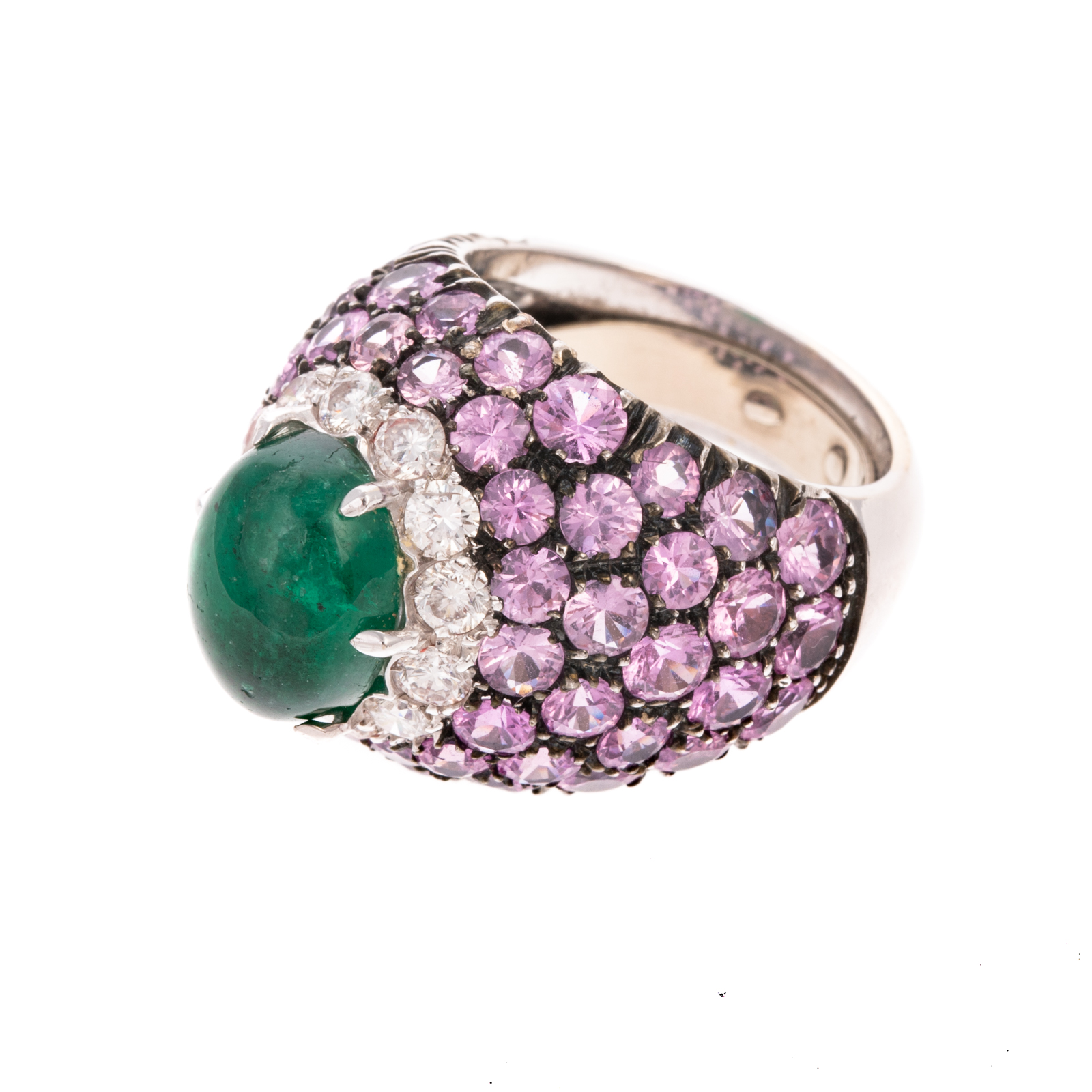 A CABOCHON EMERALD & GEMSTONE