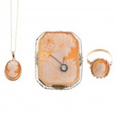 A CAMEO DEMI-PARURE IN 14K 1)