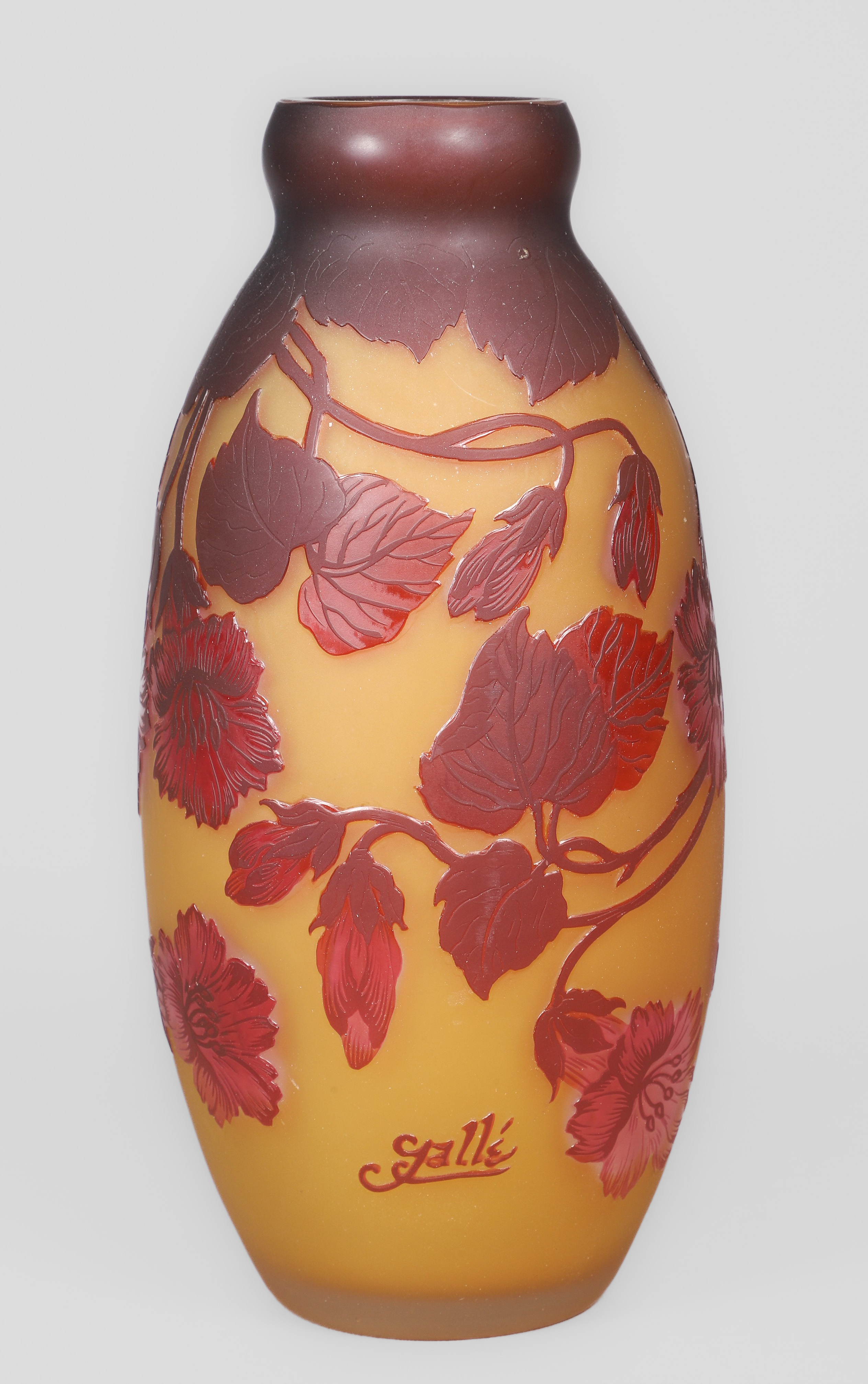A cameo glass vase, red floral on