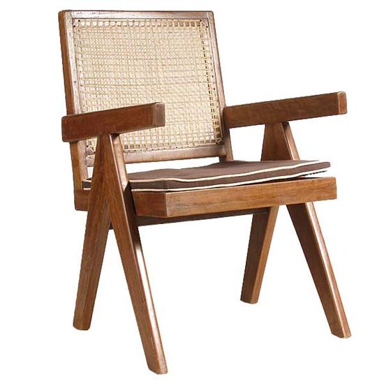 A Caned Teak Conférence Armchair