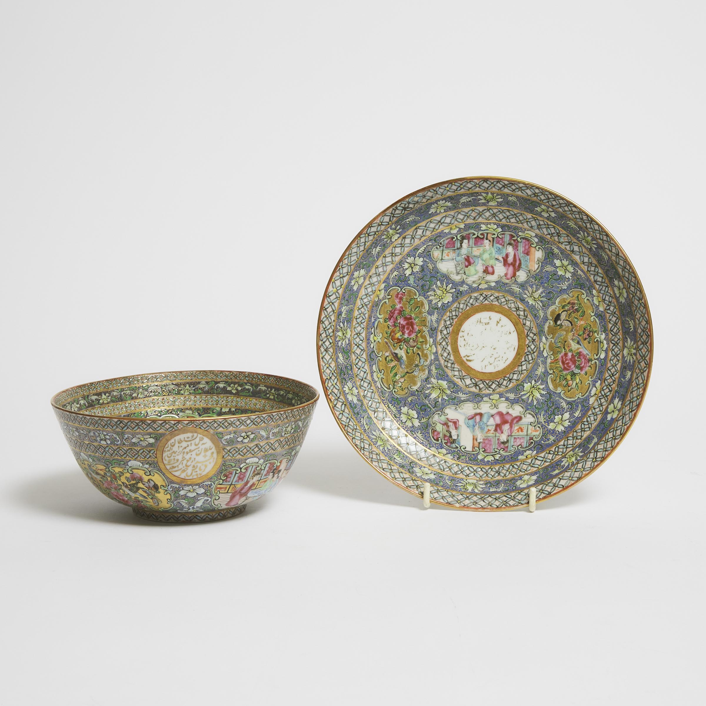 A Canton Famille Rose Bowl and Dish
