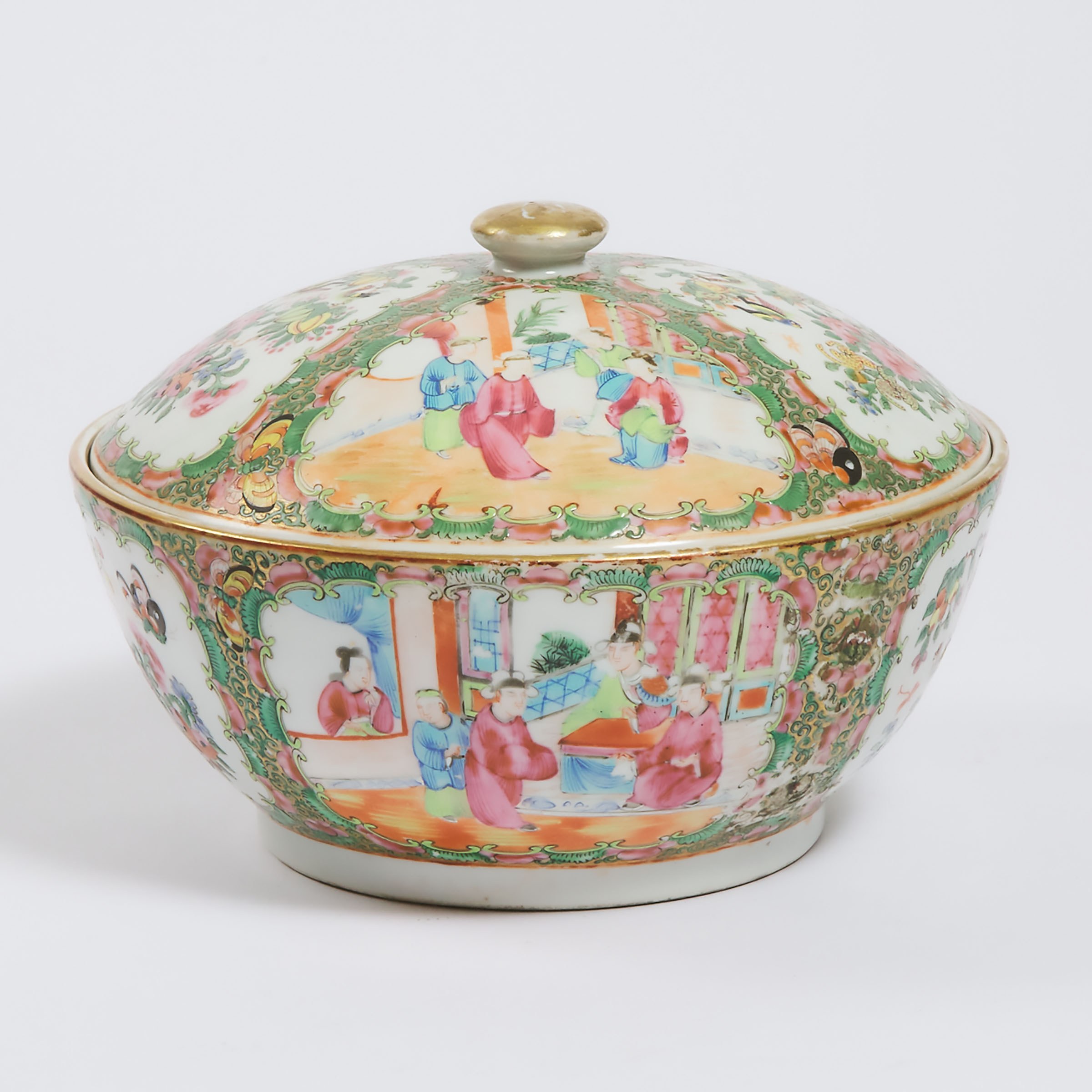 A Canton Famille Rose Lidded