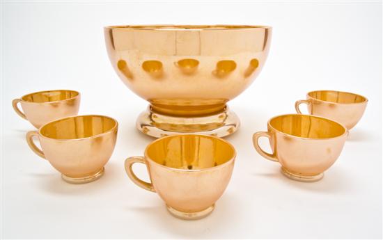 A Carnival Glass Punch Bowl Set