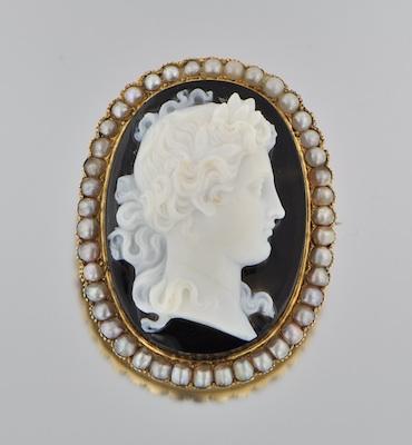 A Carved Agate Cameo in Pearl and