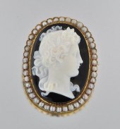 A Carved Agate Cameo in Pearl