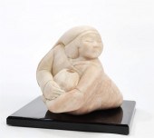 A CARVED ALABASTER BUST OF A N