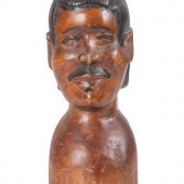 A Carved and Painted Wood Bust