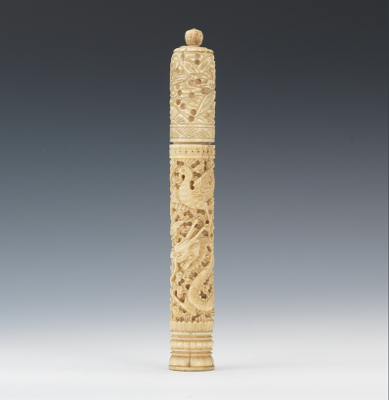 A Carved Bone Container Carved in