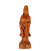 A CARVED BOXWOOD STANDING GUAN