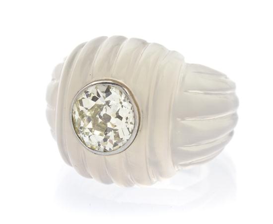 A Carved Chalcedony and Diamond