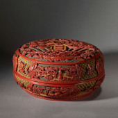 A CARVED CINNABAR LACQUER BOX