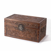 A CARVED DRAGONS HARDWOOD LIDD