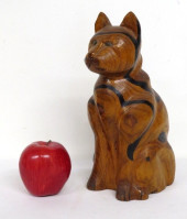 A CARVED FOLK ART WOODEN CAT S