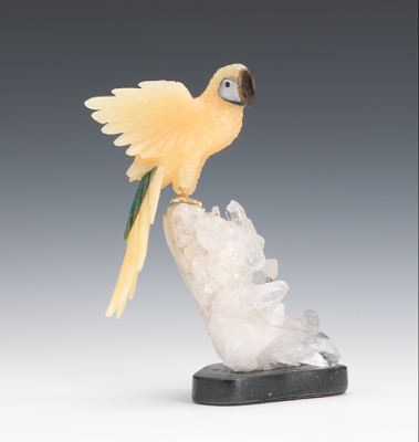 A Carved Gemstone Bird on Quartz