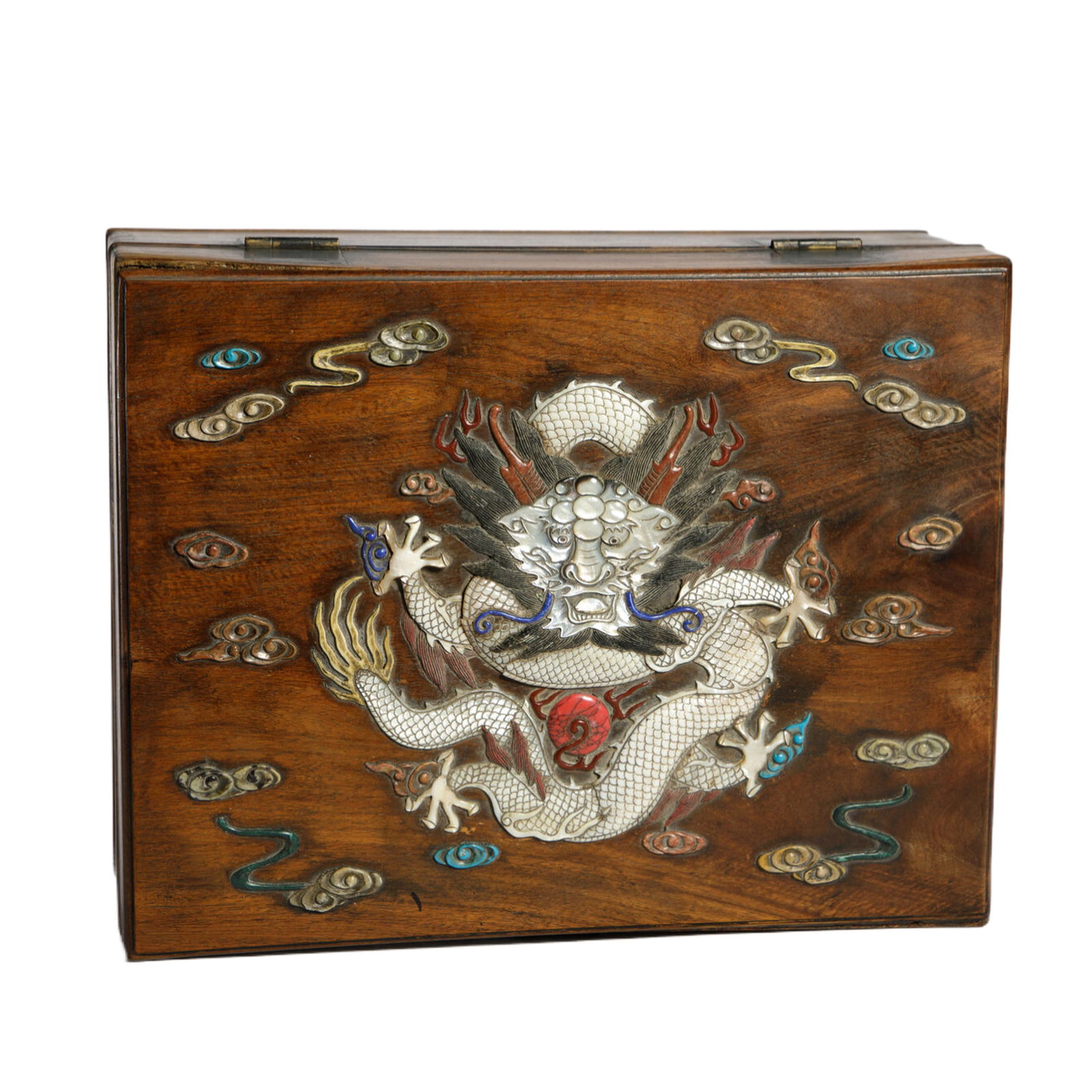 A CARVED HARDWOOD SQUARE DRAGON