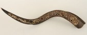 A CARVED HORN DEPICTING ELEPHA