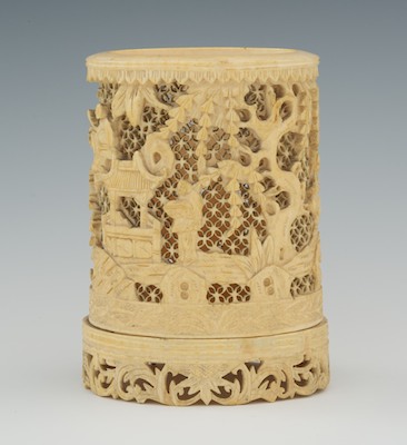 A Carved Ivory Brush Holder