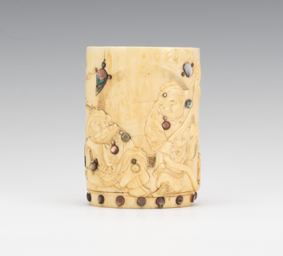 A Carved Ivory Brush Pot This